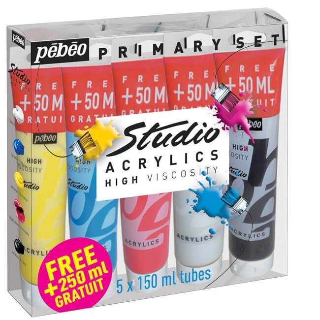 Confezione colori acrilici Pebeo 5 tubi 150 ml